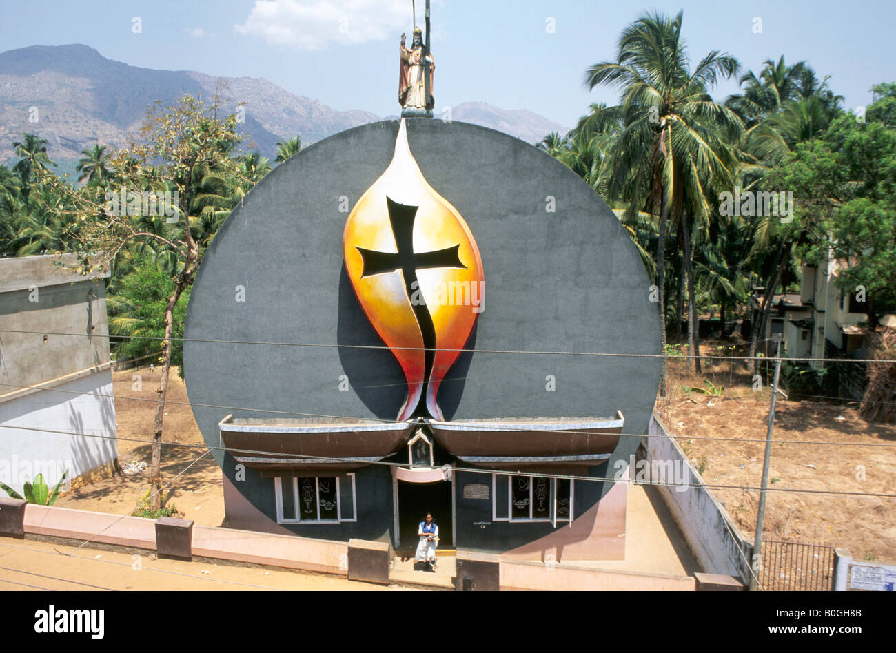 The exterior of the modern St Sebastian's Church in Thuckalay, India ...