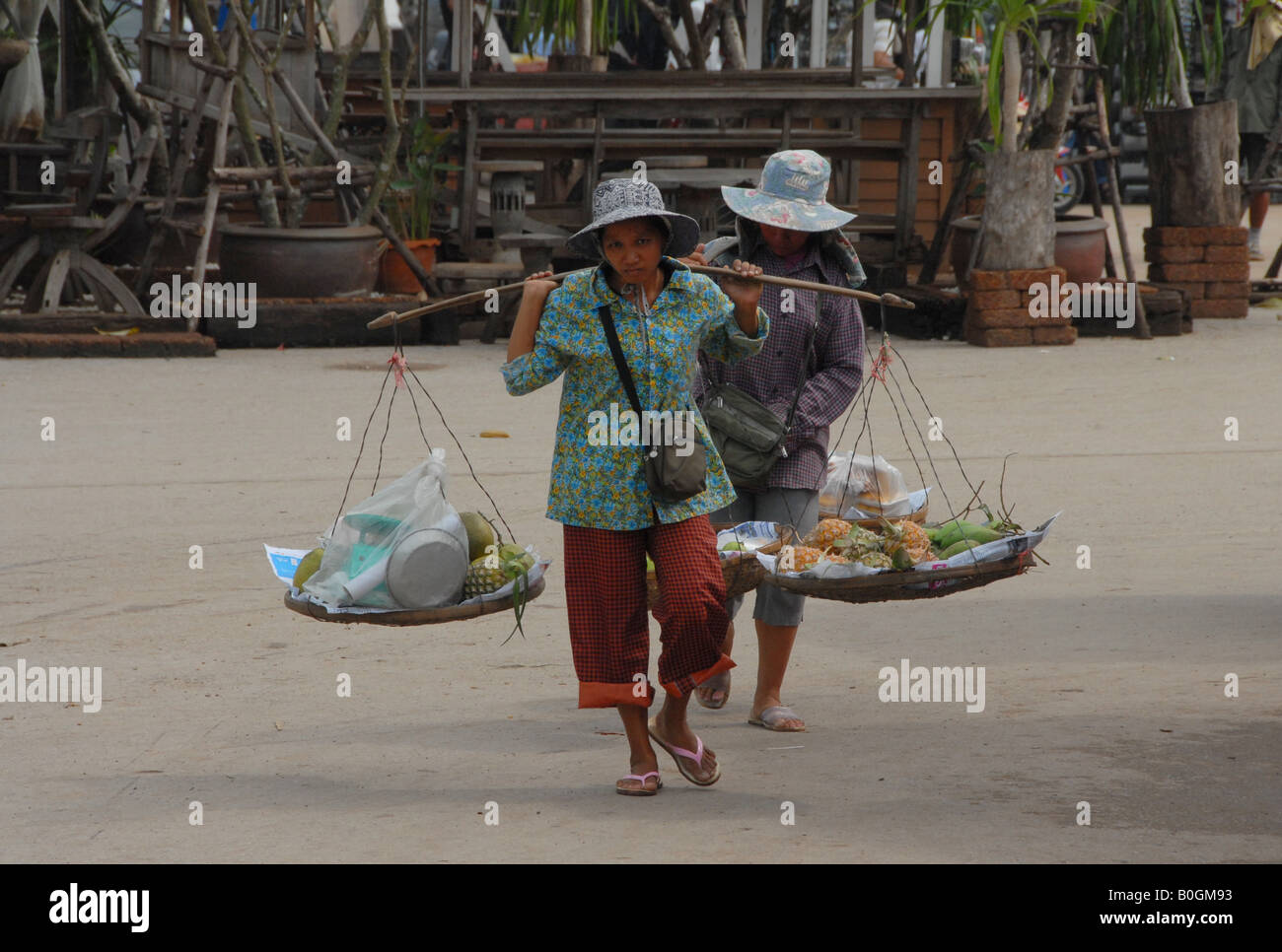 khmer peddlers at thaicambodian border selling fruits Stock Photo