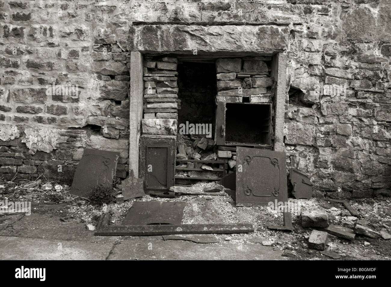 An old fireplace and range in the remains of Crackpot Hall near Keld in ...