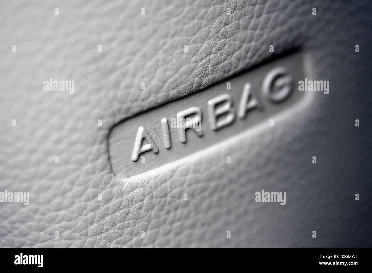 Airbag, safety device, as fitted to most modern cars. Stock Photo