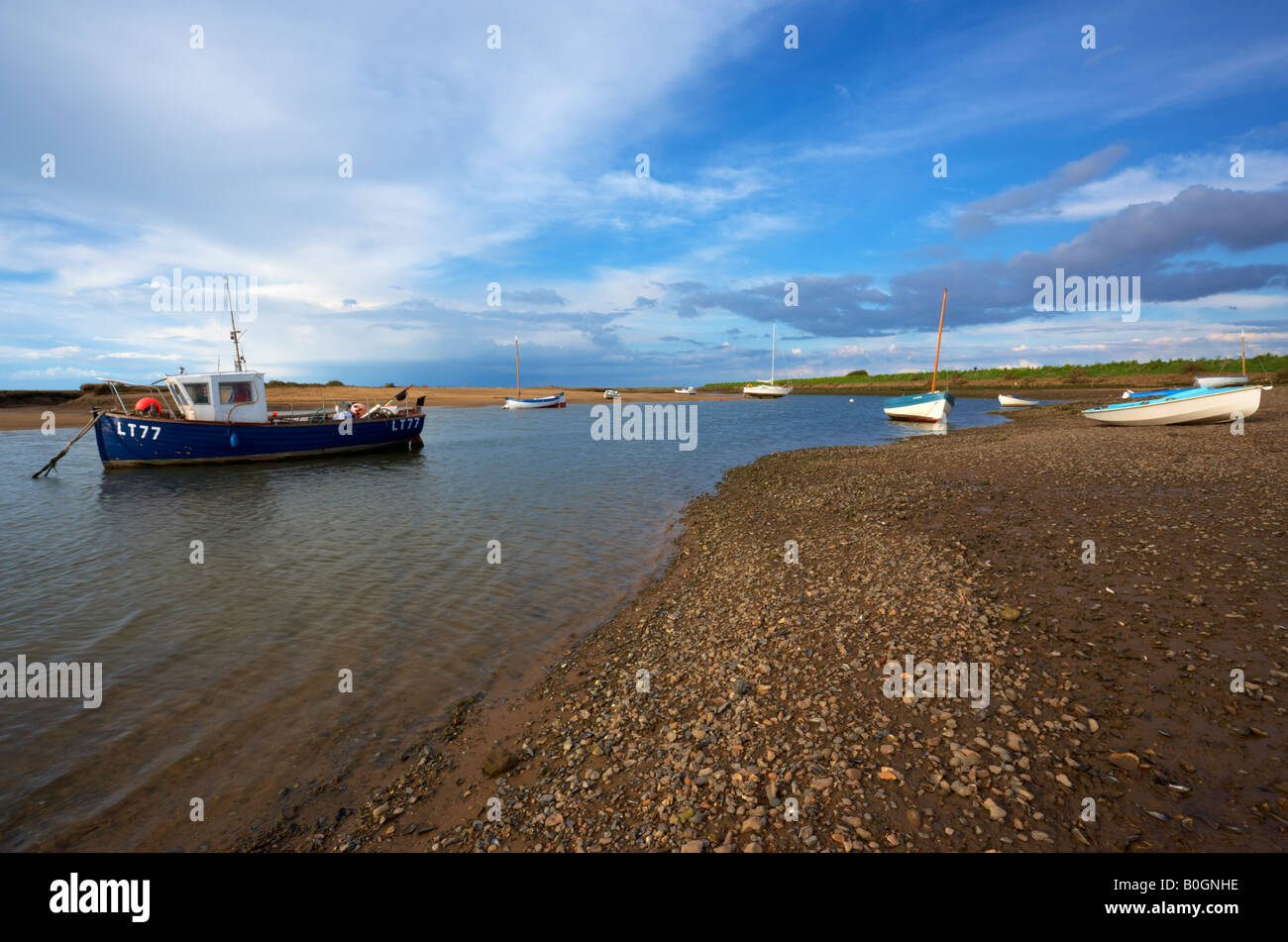 Burnham Overy Staithe on the North Norfolk Coast on a beautiful spring afternoon Stock Photo