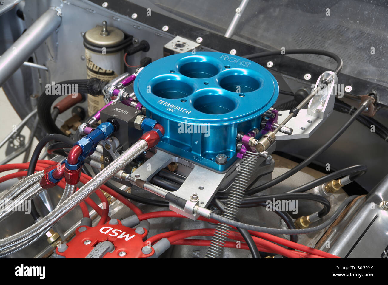 Rons Terminator four butterfly throttle body on top of a Ford drag