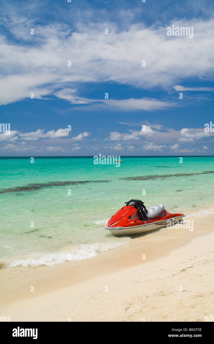 A personal watercraft floats in the water beckoning someone to get on for a ride. Stock Photo