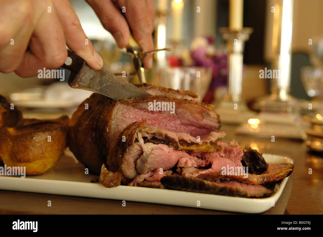 Carving roast beef, England Stock Photo Alamy
