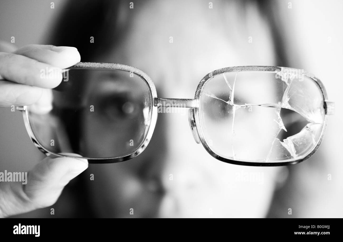 Broken glasses portrait Stock Photo Alamy
