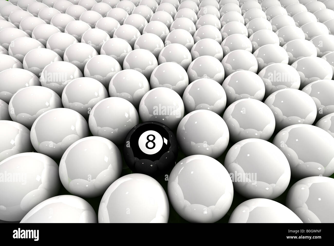 Eight ball surrounded by white billiard balls Stock Photo
