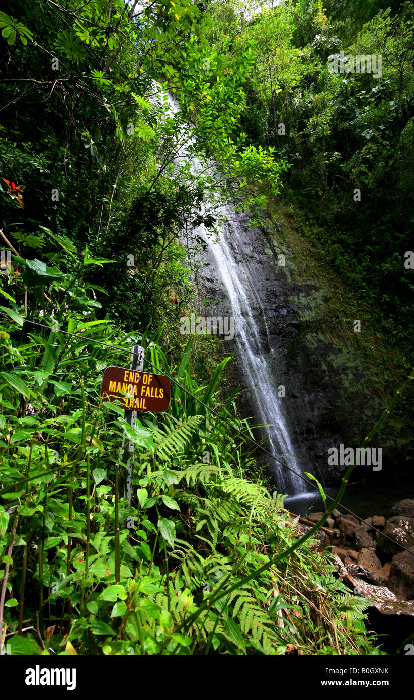 Manoa Falls waterfall, sign with water in background Stock Photo - Alamy