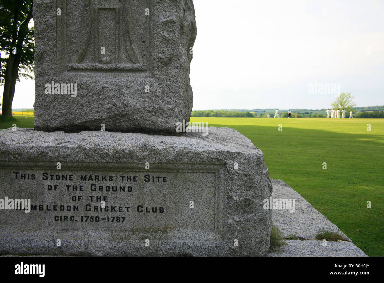 Memorial Stone, Broadhalfpenny Down, Hambledon 'Cradle of Cricket'. oldest cricket clubs circa 1750 Stock Photo