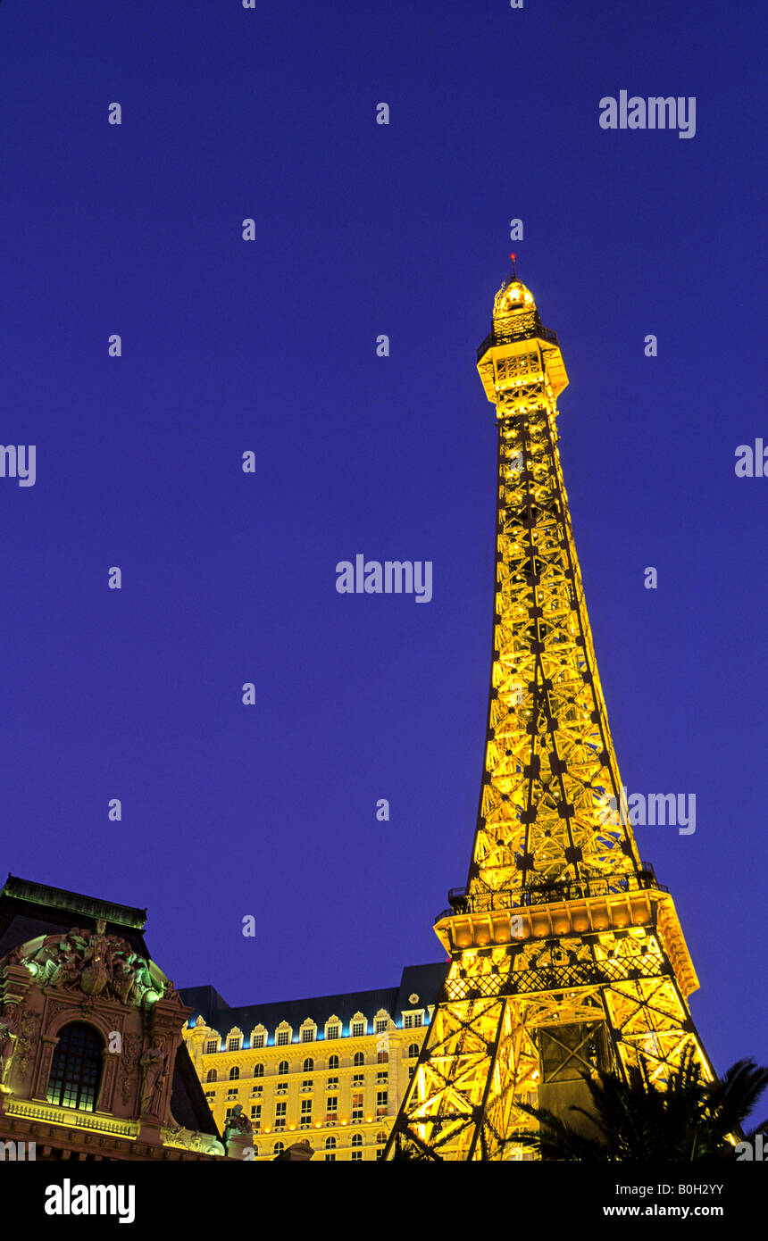 View across lake to replica Eiffel Tower at the Paris Hotel and