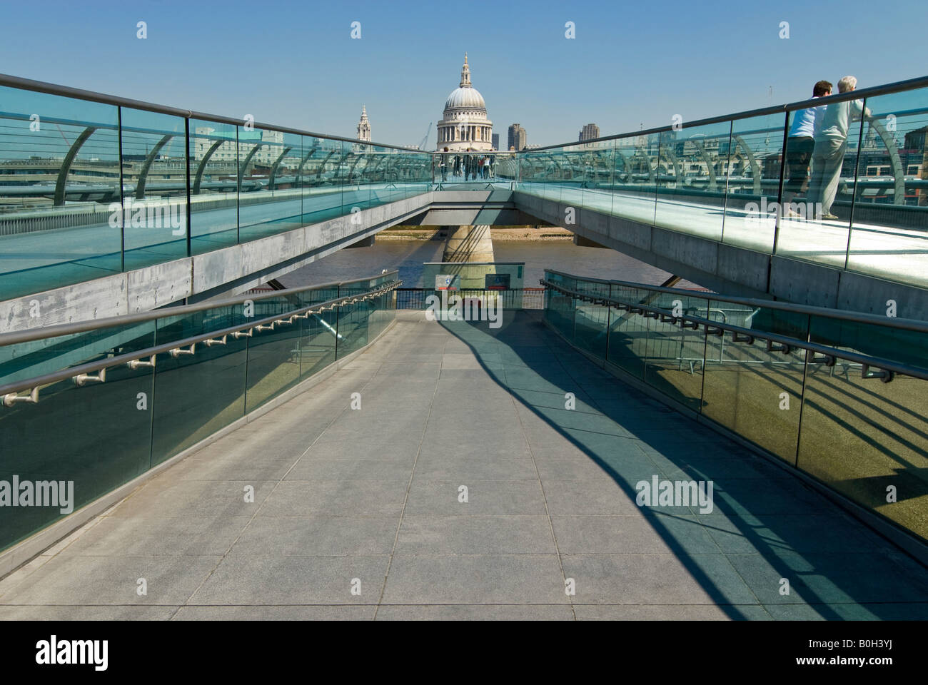 Horizontal view of the Millennium Bridge aka Wobbly Bridge on a bright sunny day. Stock Photo