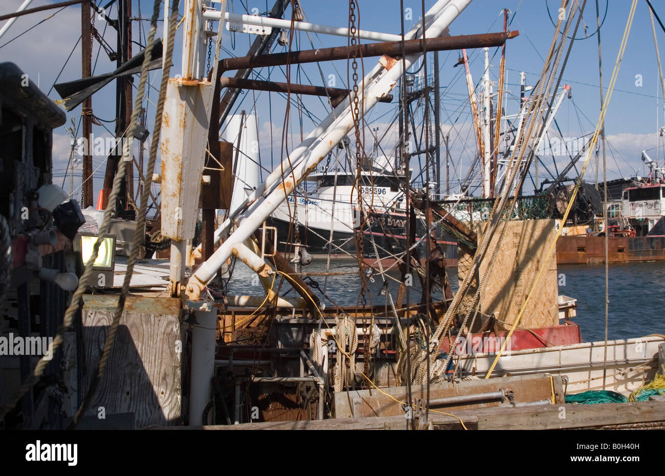 Fishing boat rigging on fishing fleet in Cape May harbor New Jersesy