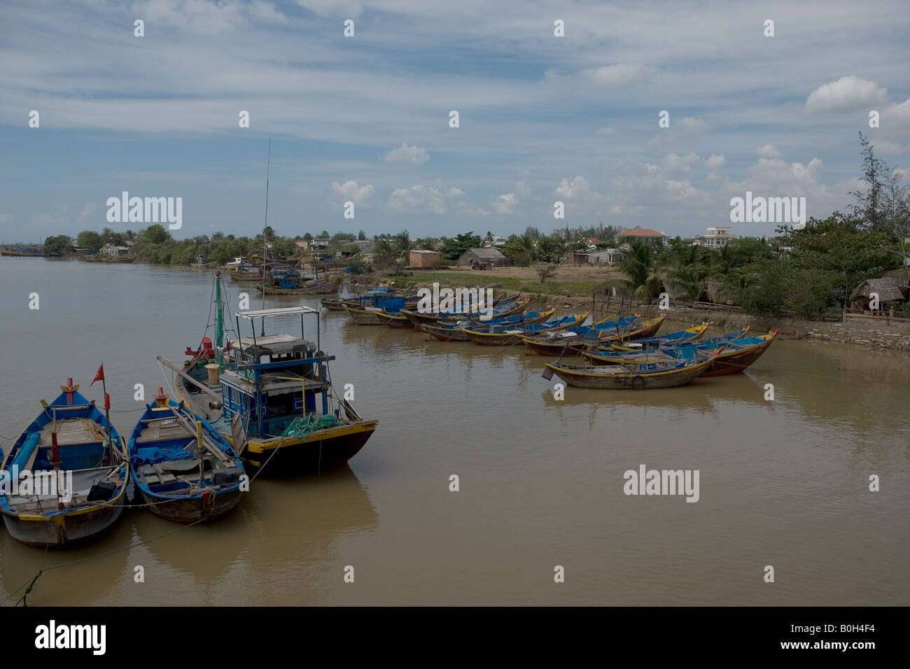 Port Harbour Fishing Boats Village Stock Photo