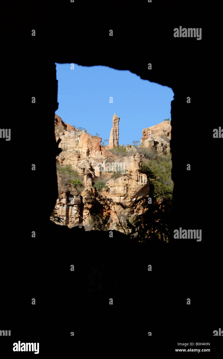 Earth Forest framed by natural window Yuanmou Yunnan China Stock Photo