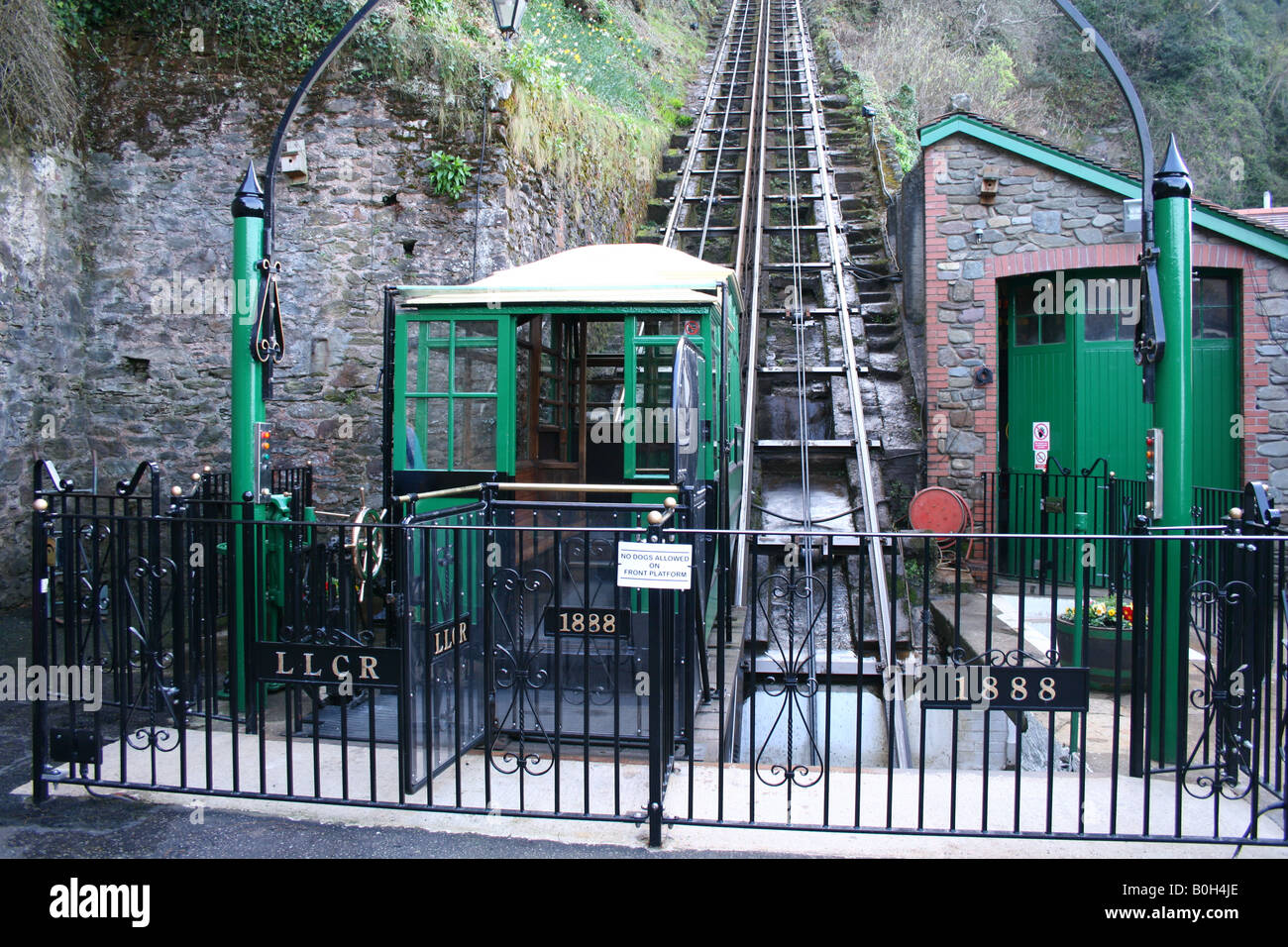 Cliff Rails Bottom of Cliff Rail Lift from Lynmouth to Lynton- built in 1888 Stock ...