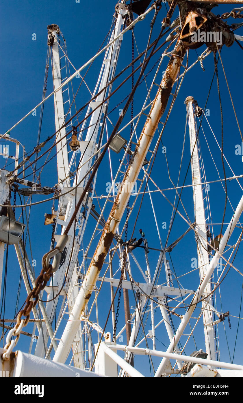 Rigging on commercial fishing boats in Cape May Harbor New Jersey Stock Photo Alamy