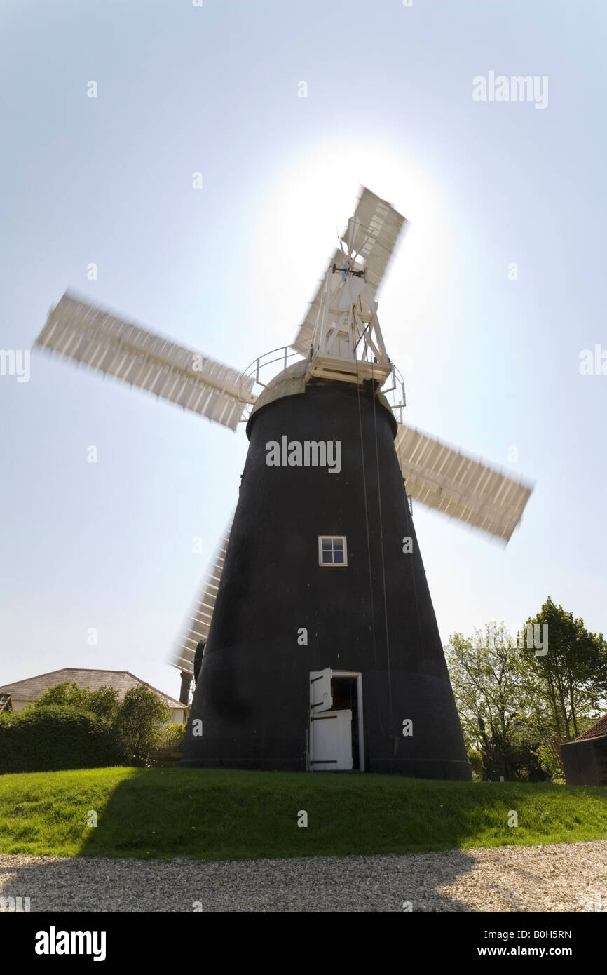 A working windmill seen against the blue sky, Swaffham Prior, Cambridgeshire, England Stock Photo