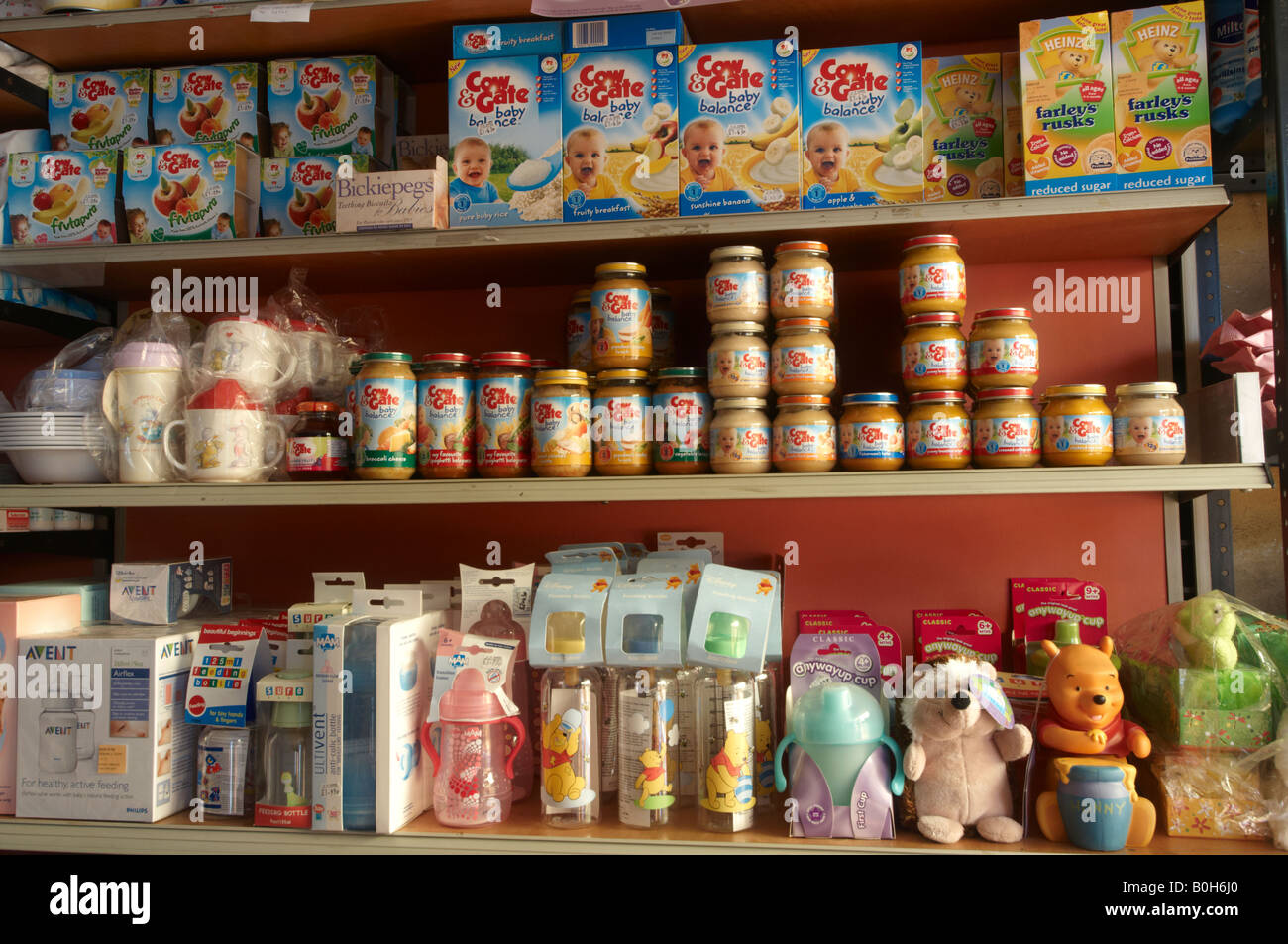 Baby food on shelves in pharmacy chemist shop Stock Photo Alamy