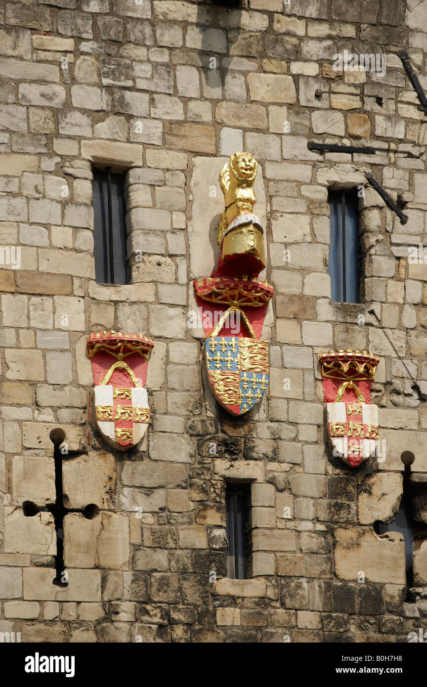 HERALDIC CRESTS ON MICKLEGATE BAR YORK CITY ROMAN WALL SUMMER Stock Photo