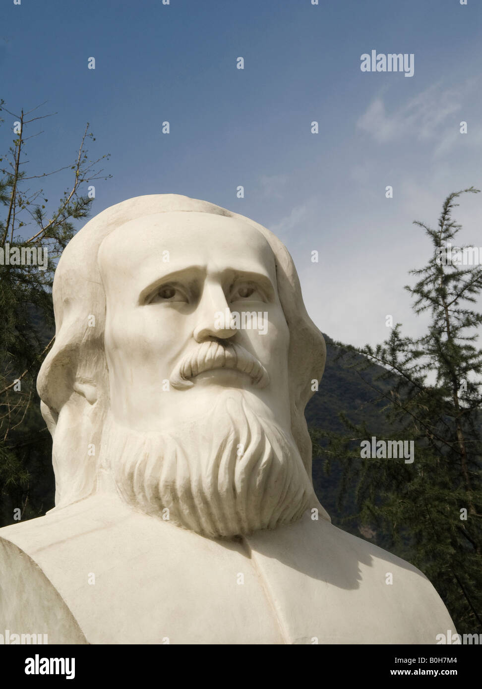 Bust of Pere Armand David at Baoxing Sichuan China the locality where David was the first westerner to set eyes on a giant panda Stock Photo