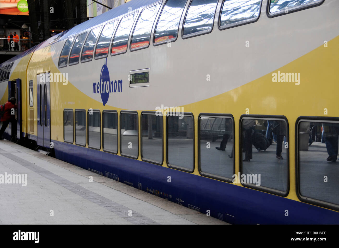 Double-decker passenger train carriage, train going to Uelzen, Hamburg central station, Germany Stock Photo