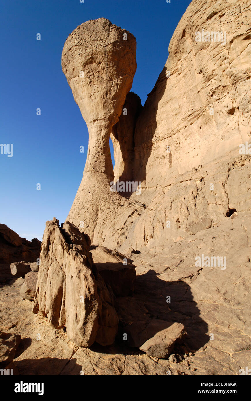 Eroded rock formations in the Sahara Desert, El Ghessour, Tassili du Hoggar, Wilaya Tamanrasset, Algeria, North Africa Stock Photo