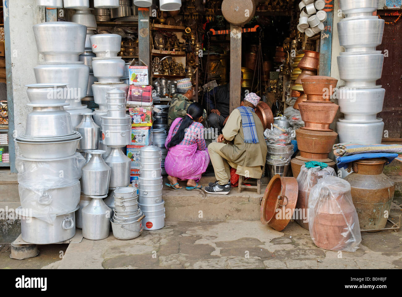 Shop selling pots and pans in the market in the old town of Bhaktapur