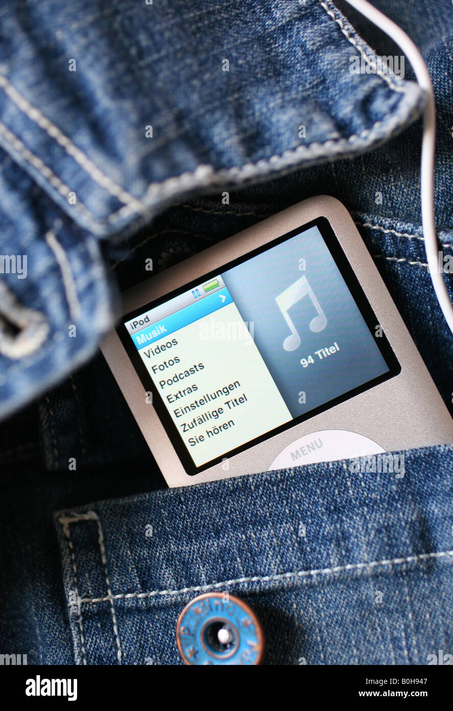 Apple iPod Nano in a jeans back pocket Stock Photo