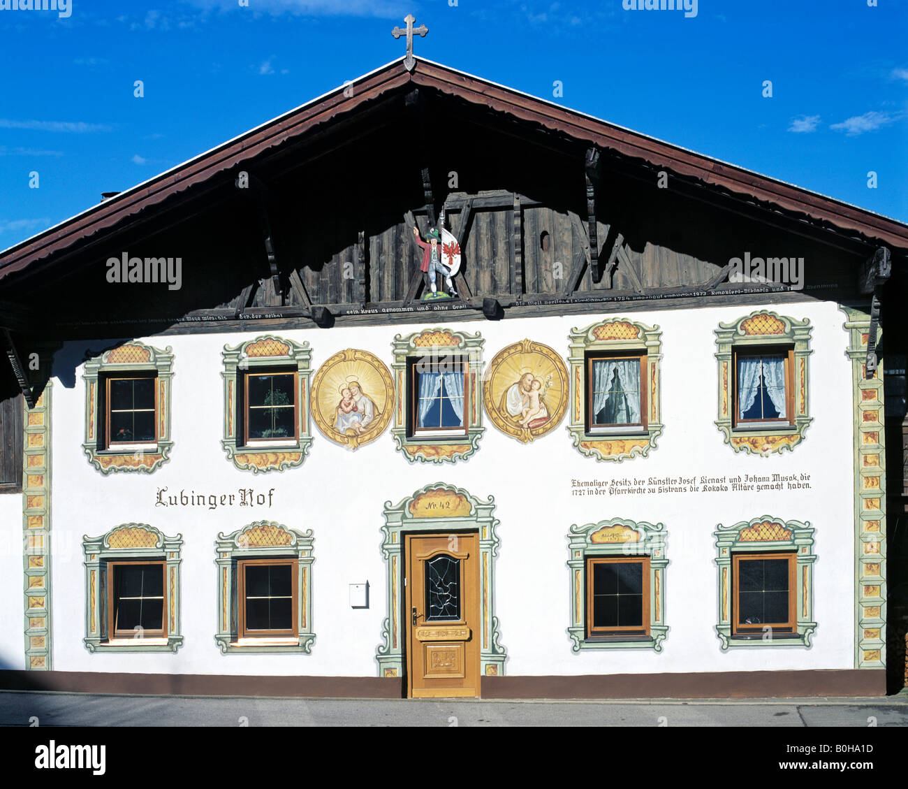 Lubinger Hof, farmhouse, painted and decorated facade, mural art, Sistrans near Innsbruck, Tyrol, Austria Stock Photo