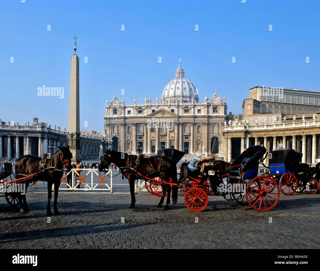 Horse and buggy in front of St. Peter's Basilica, main facade, Vatican City, Rome, Italy Stock Photo