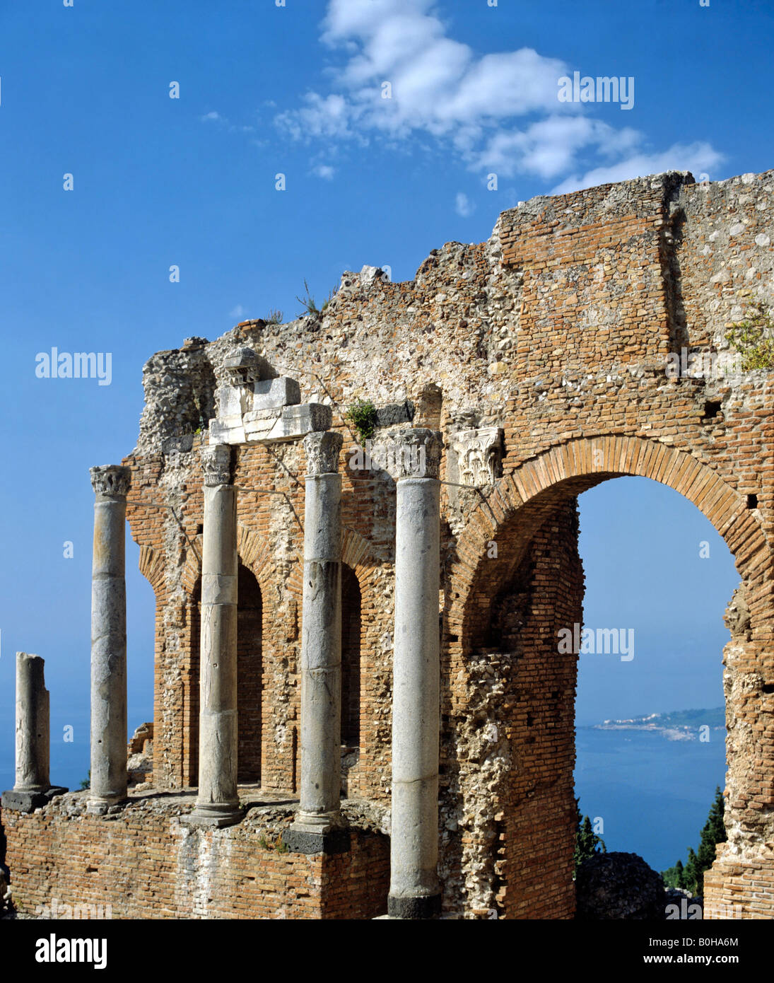 Ancient Roman theatre in Taormina, coastal theatre, Sicily, Italy Stock Photo