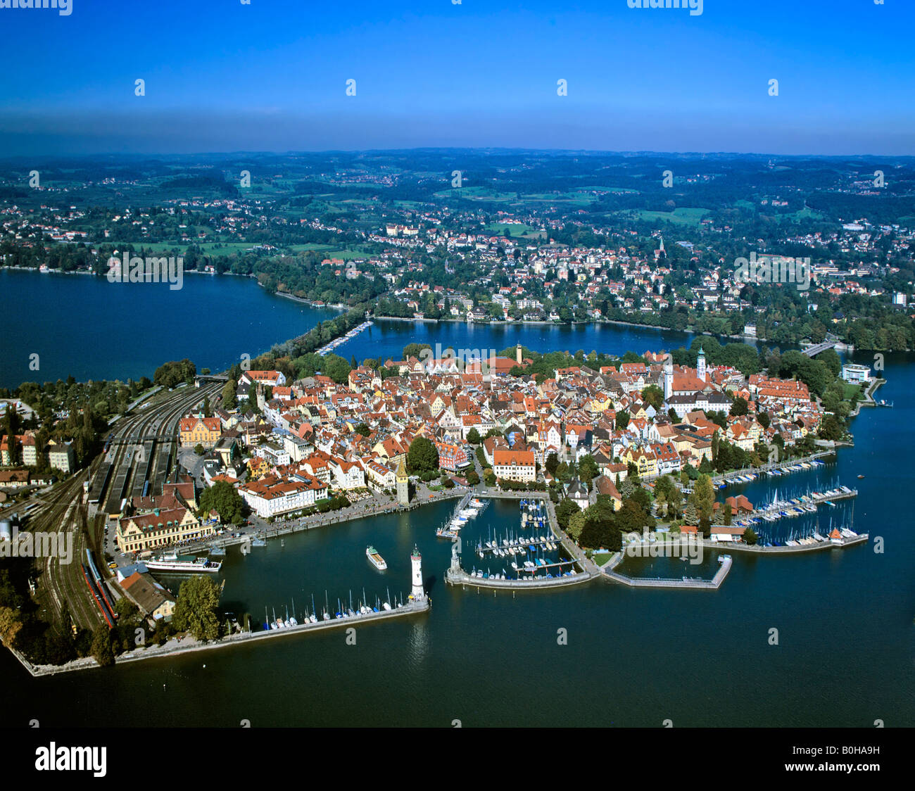 Lindau on Lake Constance, Aerial view, Swabia, Bavaria, Germany Stock Photo