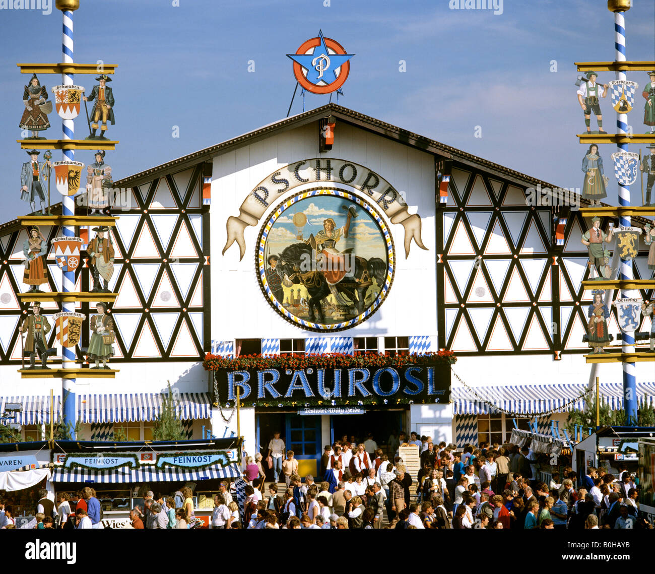 Oktoberfest, Octoberfest Munich beer festival, Braeurosl pavilion tent, Theresienwiese, Munich, Bavaria, Germany Stock Photo