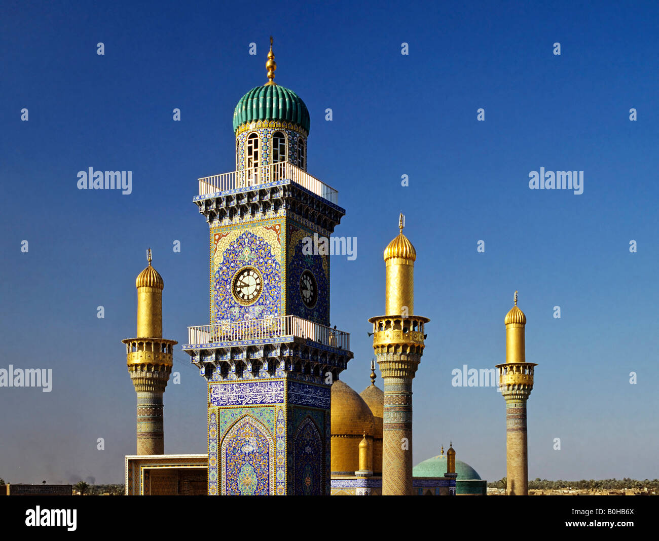 Al Kadhimain Mosque, golden towers, minaret, Baghdad, Iraq, Middle East Stock Photo