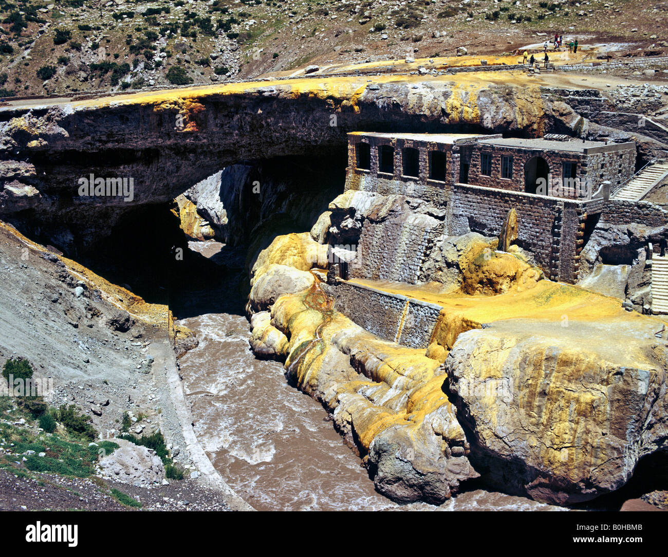 Puente del Inca, sulphurous spring, hot springs, erosion, Mendoza Province, Andes, Argentina, South America Stock Photo