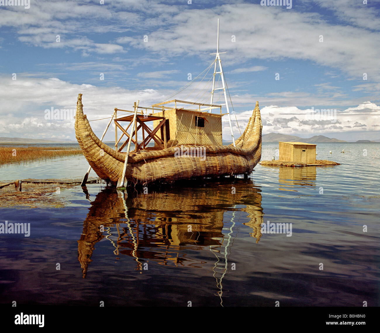 Papyrus boat on Lake Titicaca, Titi Kontiki, Bolivia Stock Photo