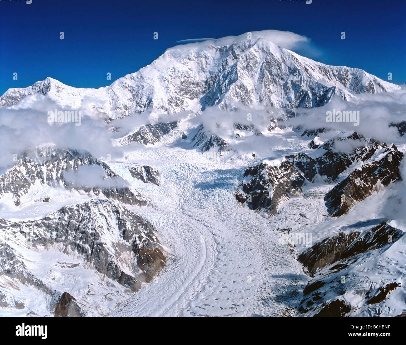 Mount McKinley, 6195 metres, highest mountain in North America, glacier, Alaska Range, Alaska, USA Stock Photo