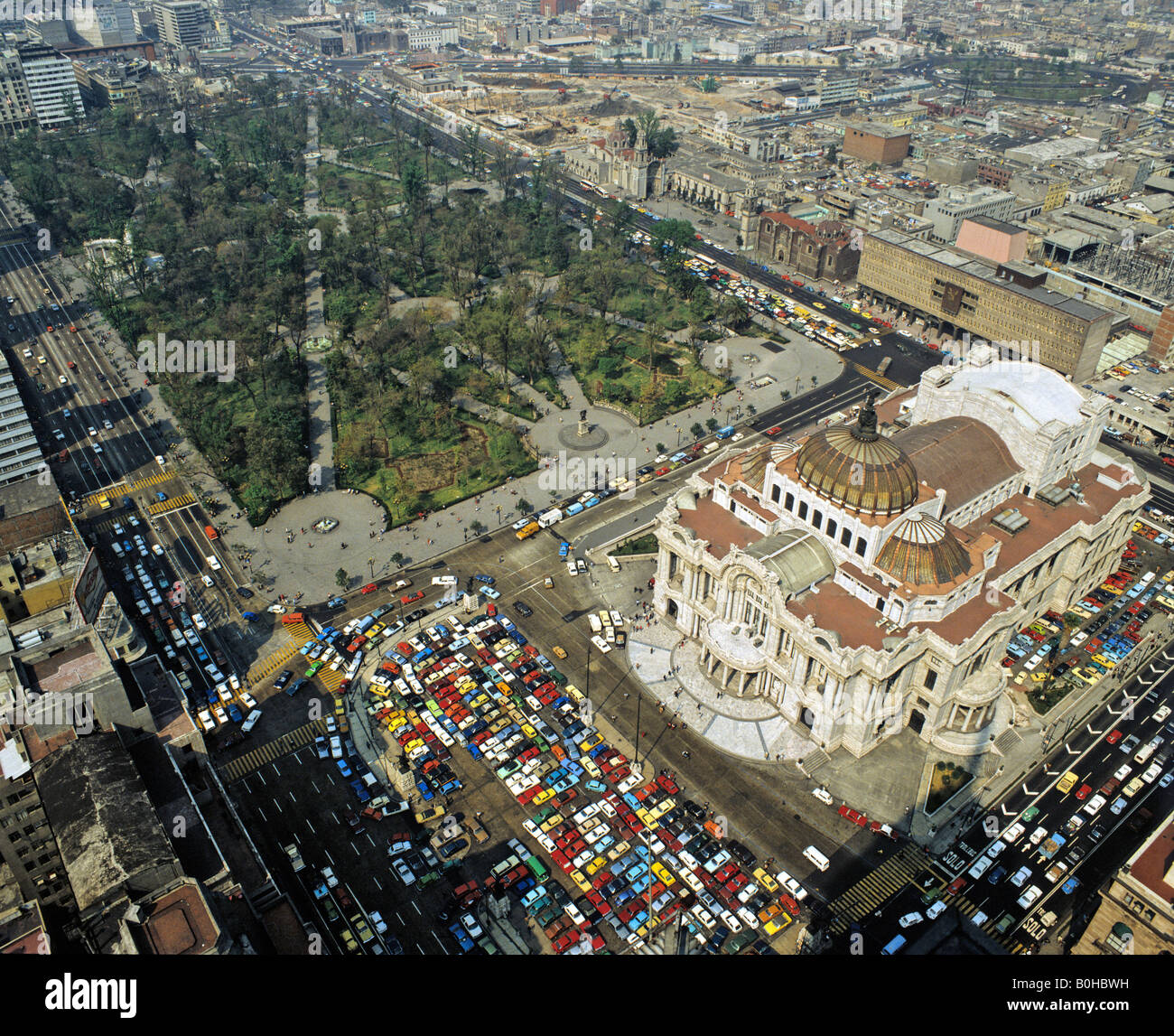 Aerial picture of the Palacio de las Bellas Artes, palace of fine arts in Mexico City, Mexico, Central America Stock Photo