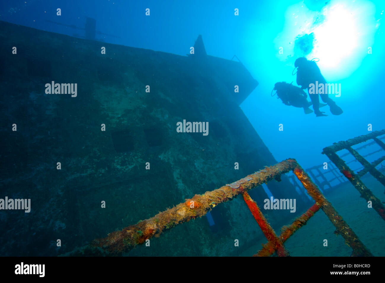 Odyssey shipwreck, 91 meters, sunk in 2002 to serve as a tourist attraction for scuba divers, Roatan, Honduras, Central America Stock Photo