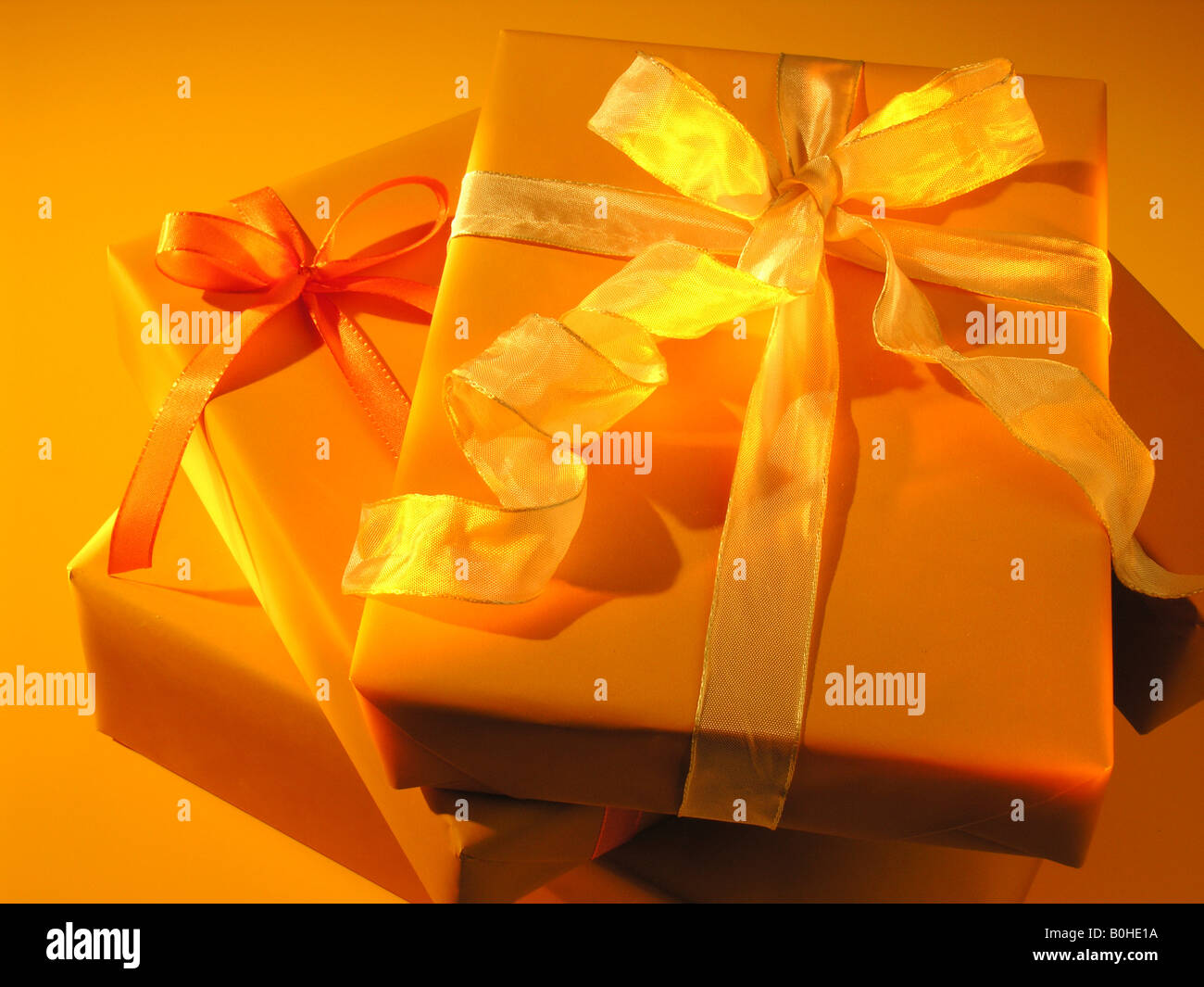 Ribbons wrapped around presents Stock Photo Alamy
