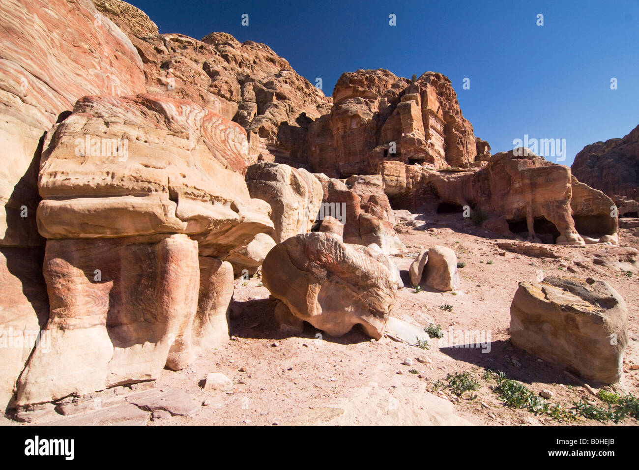 Tombs cut into cliffs, rock face in Petra, Jordan, Middle East Stock Photo