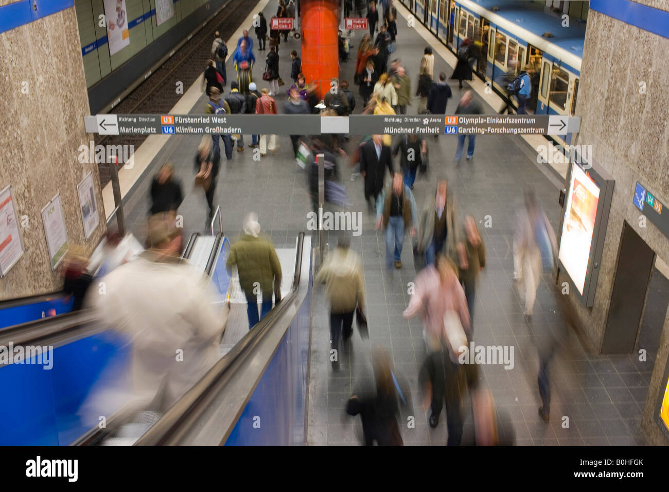 Crowd on the platform of the Odeonsplatz U-Bahn underground station, Munich, Bavaria, Germany Stock Photo