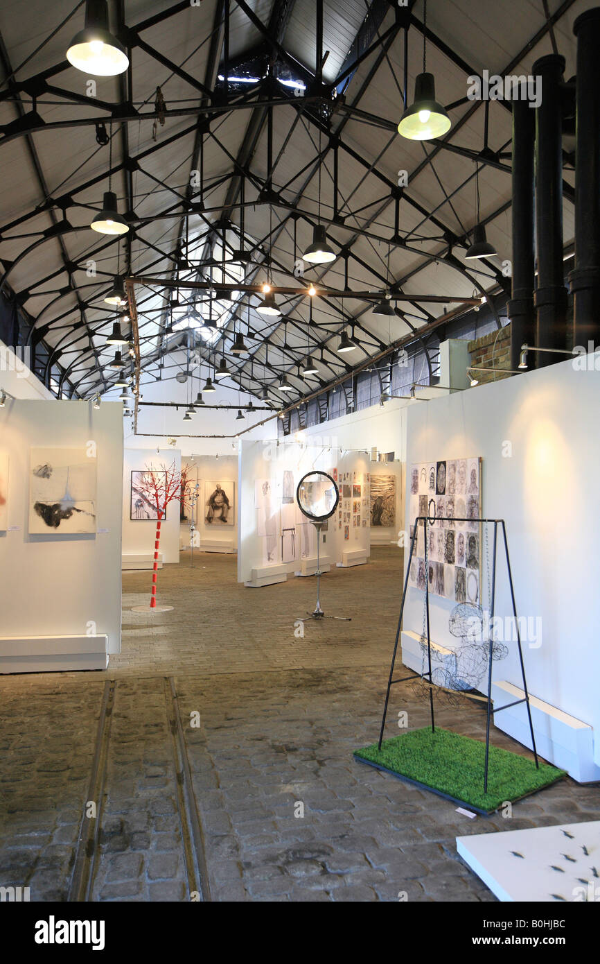 Indoor art exhibition in the Gazi Factory, Athens, Greece Stock Photo