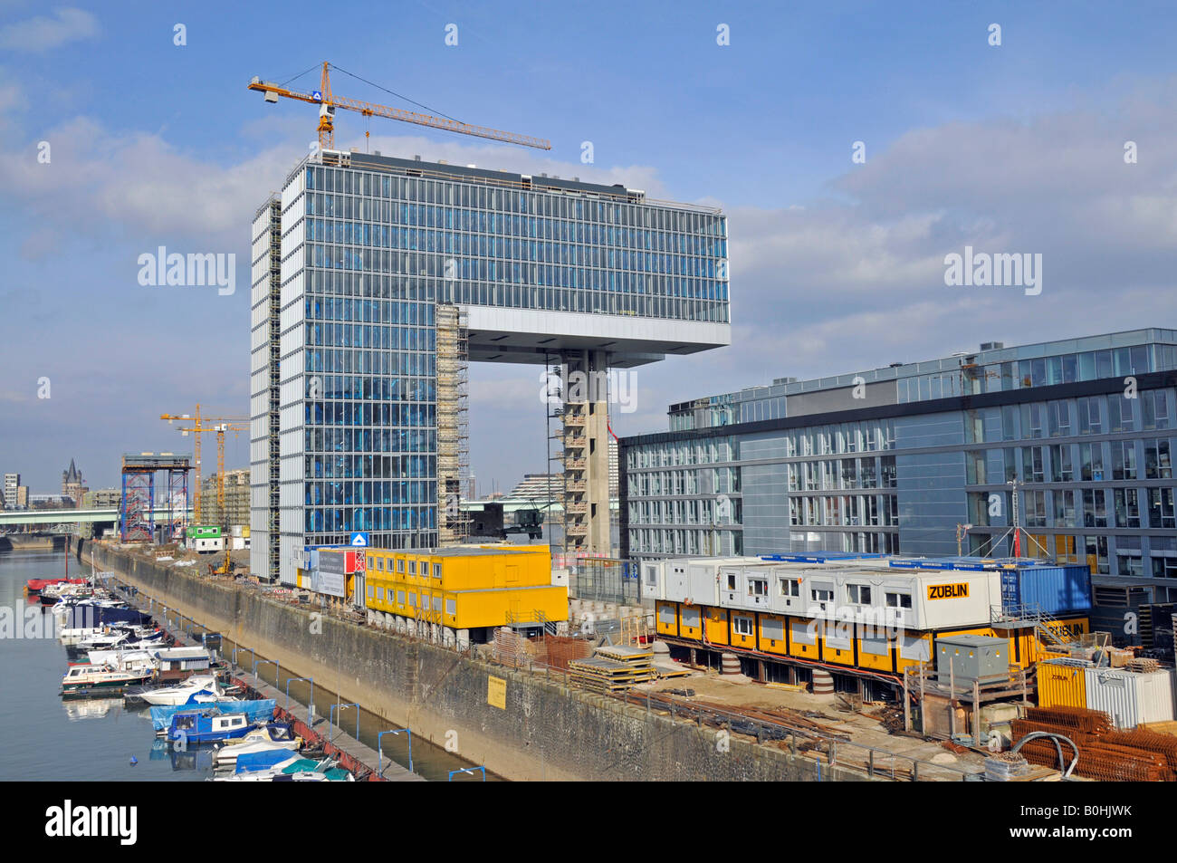 Kranhaus 1 office tower building site next to Rheinauhafen Harbour in Cologne, North Rhine-Westphalia, Germany, Europe Stock Photo