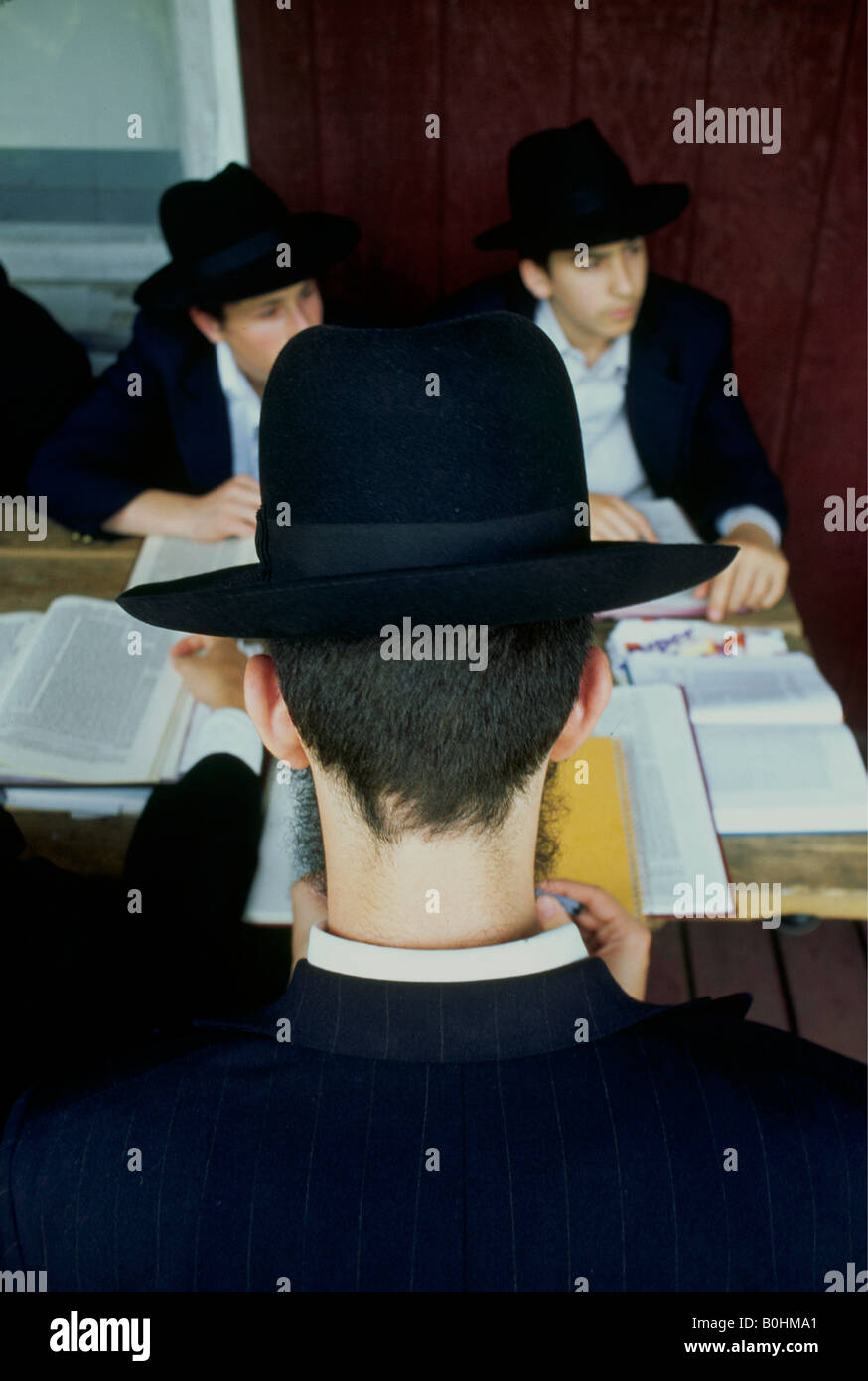 Boys studying at a summer school for Orthodox Jews, USA. Stock Photo