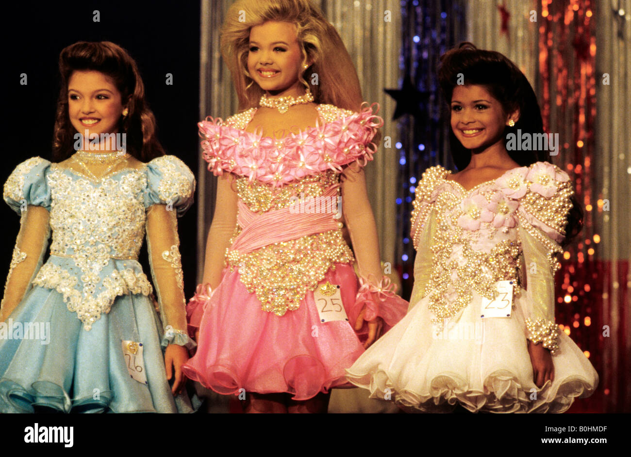 Young contestants at a junior beauty pageant, USA. Stock Photo