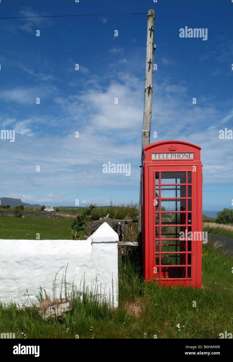 Old red phone booth, telephone box in Scotland, UK Stock Photo