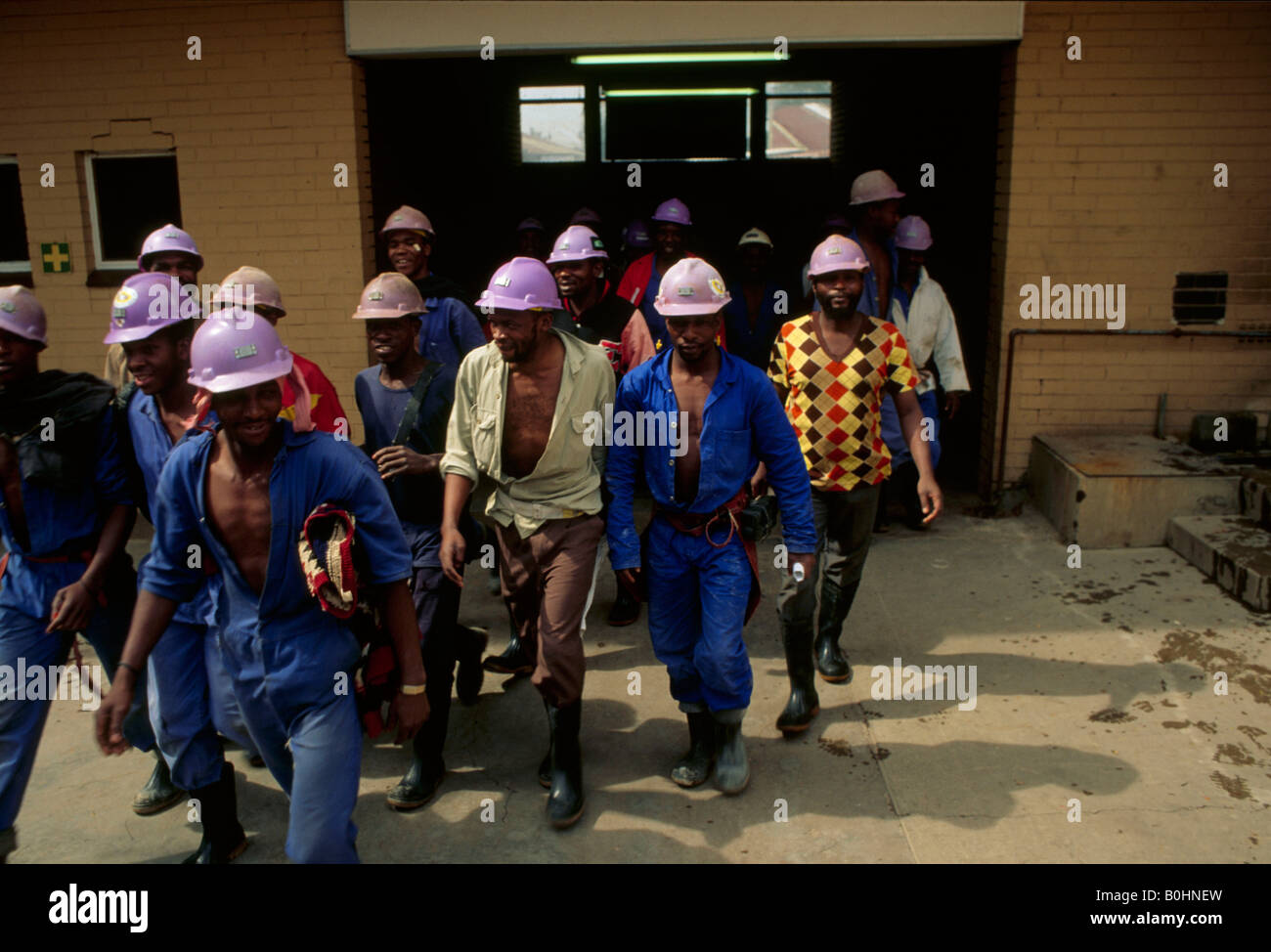 Workers arriving for their shift at a gold mine, South Africa. Stock Photo