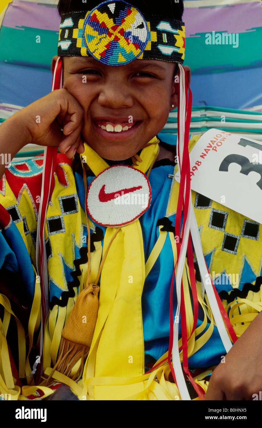 A child in traditional costume and Nike logo at a Navajo pow-wow, USA Stock  Photo - Alamy