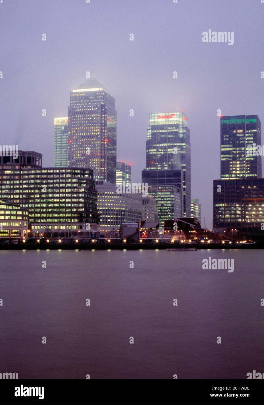 Canary Wharf Isle of Dogs Shot from across the Thames at Rotherhithe Stock Photo