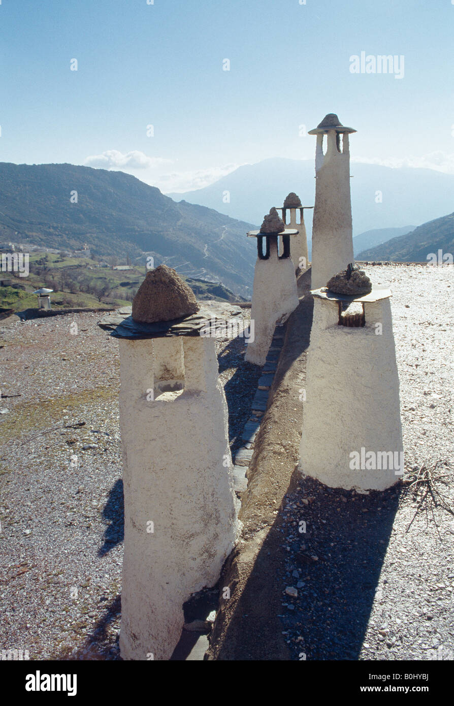 Typical chimneys of La Alpujarra. Capileira. Granada province. Andalusia. Spain. Stock Photo